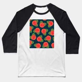 Rose Floral Pattern Baseball T-Shirt